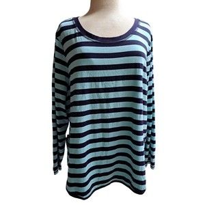 Talbots Women's 2X Teal Blue Striped 3/4 Sleeve Top V-Neck TeeShirt